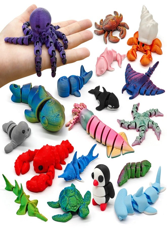 CHolic 3D Printed Animal Figures Set, 18Pcs 3D Printed Toys, Ocean Animal Figurines Toys, Fidget Articulated Flexible Toy for Party Favors Birthday Gifts Office Desktop Home Decoration - Image 1